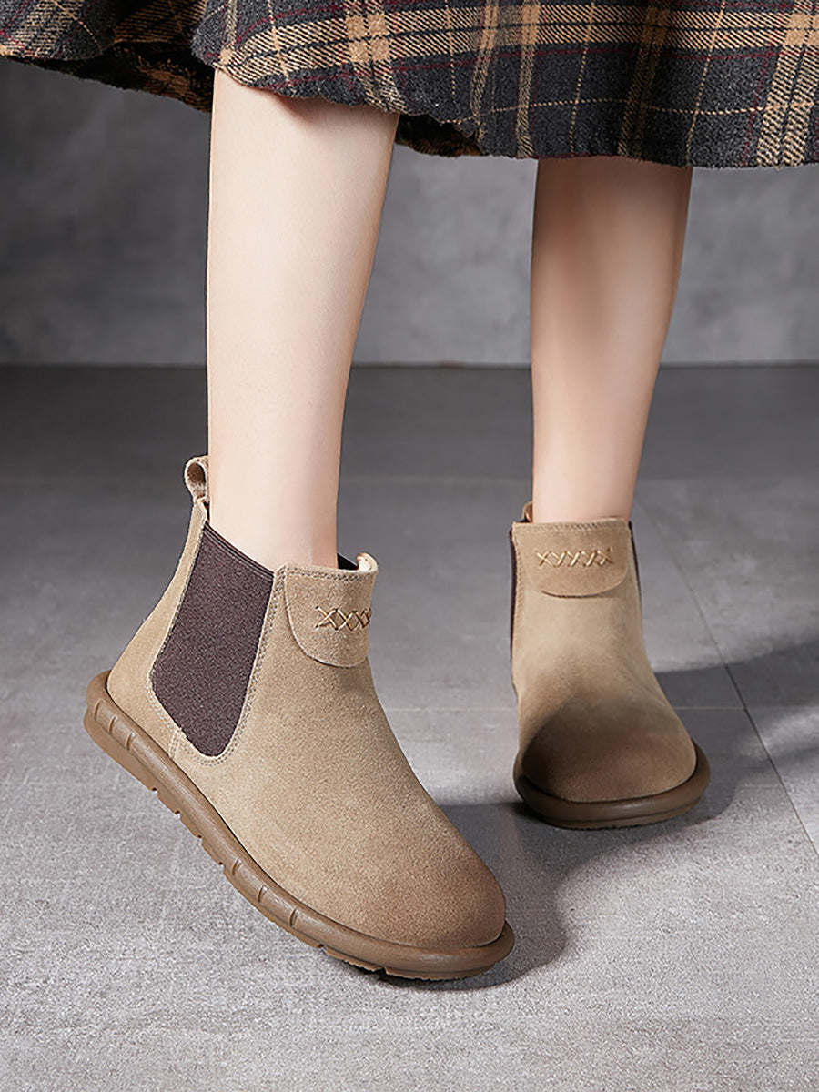 Colorblock Genuine Leather Flat Chelsea Boots