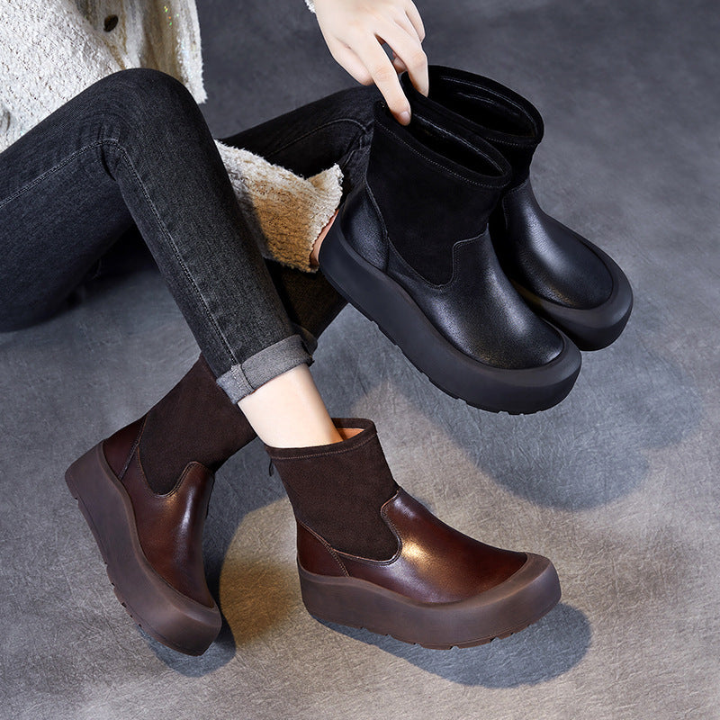Winter Genuine Leather Platform Ankle Boots