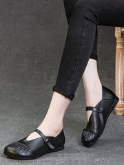 Vintage Genuine Leather Spliced Low Heel Shoes