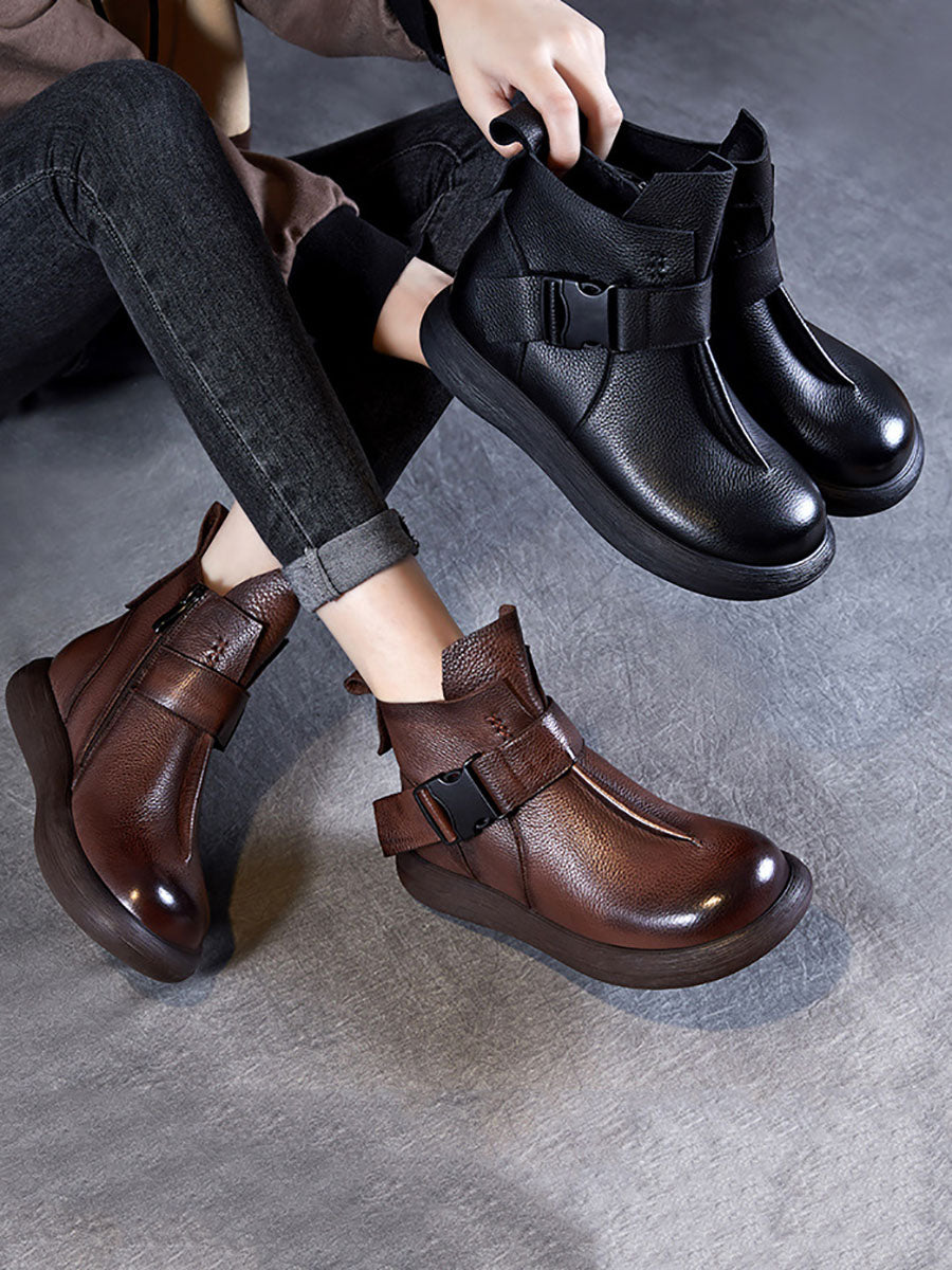 Winter Soft Leather Spliced Solid Flat Boots