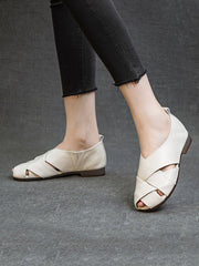 Soft Leather Spliced Low-Heel Shoes