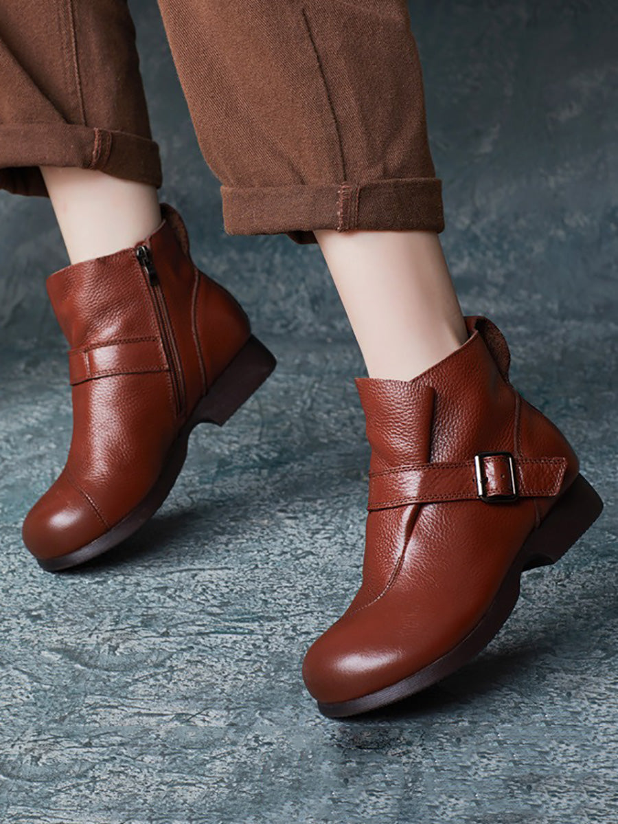 Casual Winter Soft Leather Spliced Ankle Boots