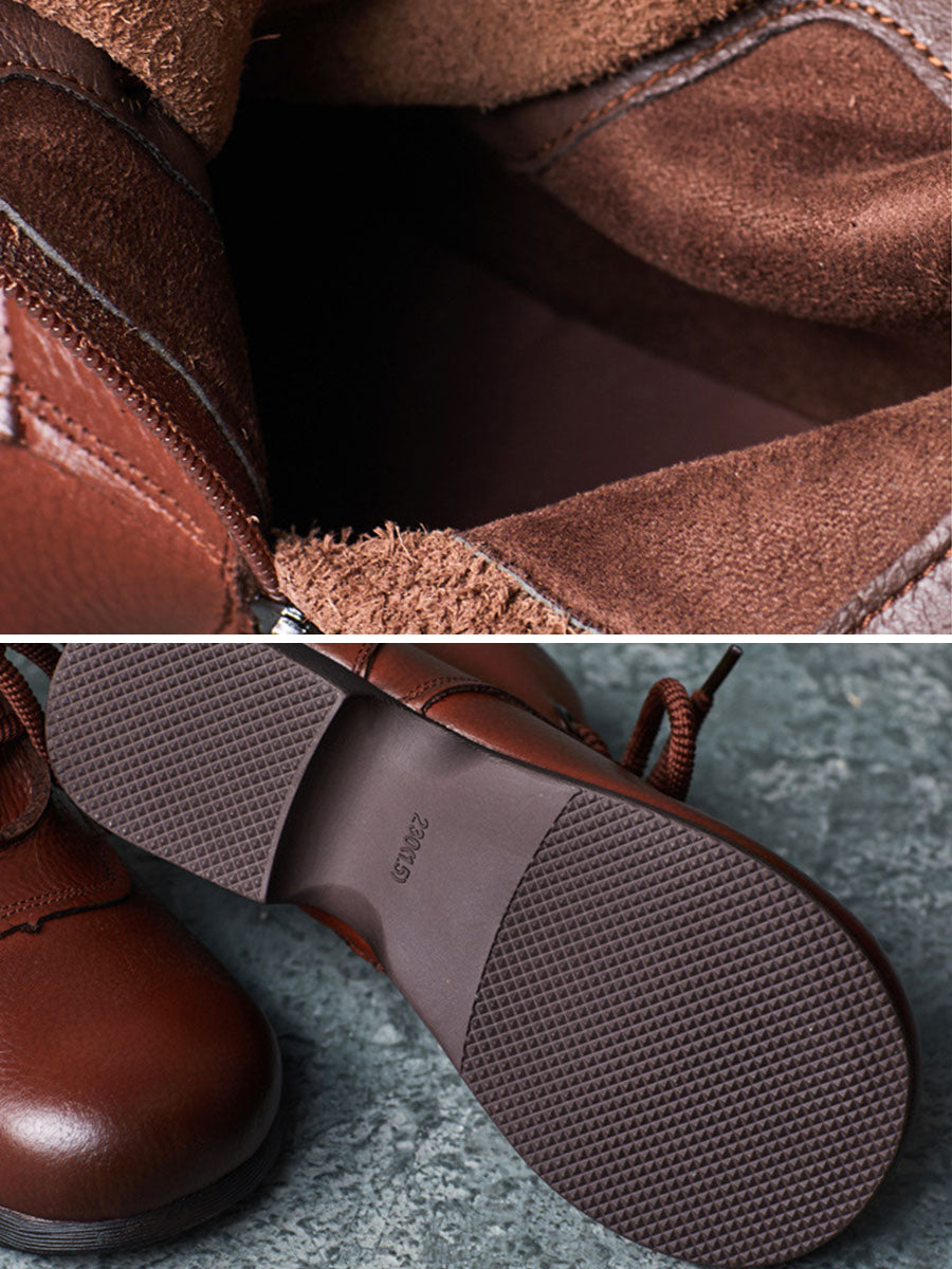 Casual Winter Soft Leather Spliced Mid Heel Boots