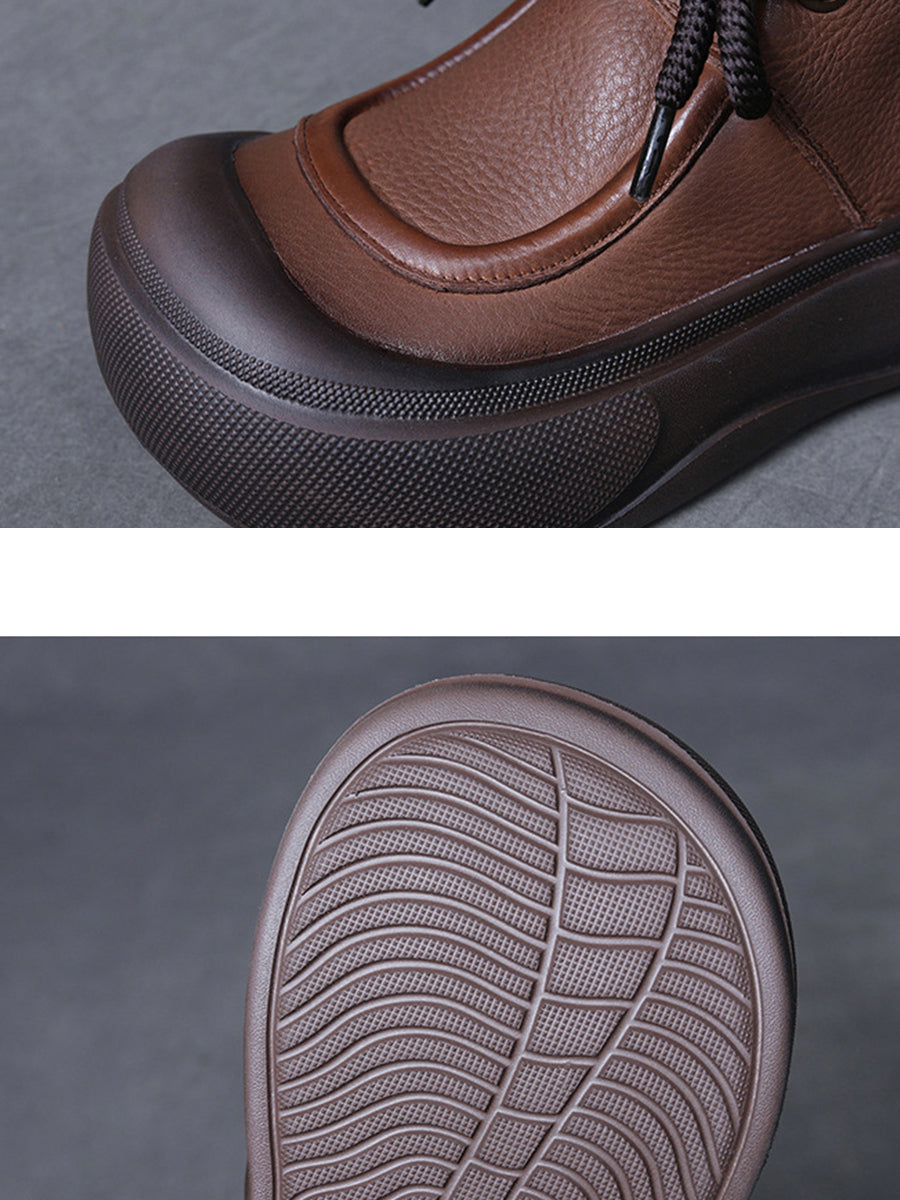 Casual Winter Solid Leather Strap Platform Boots