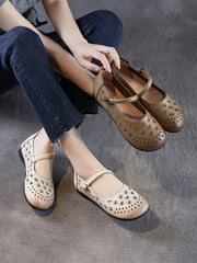 Genuine Shoes Hollow Out Heel Low Leather