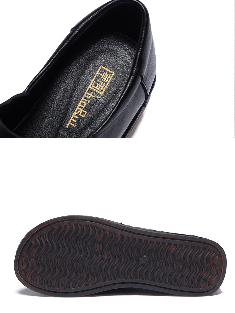 Vintage Leather Spliced Low Heel Shoes