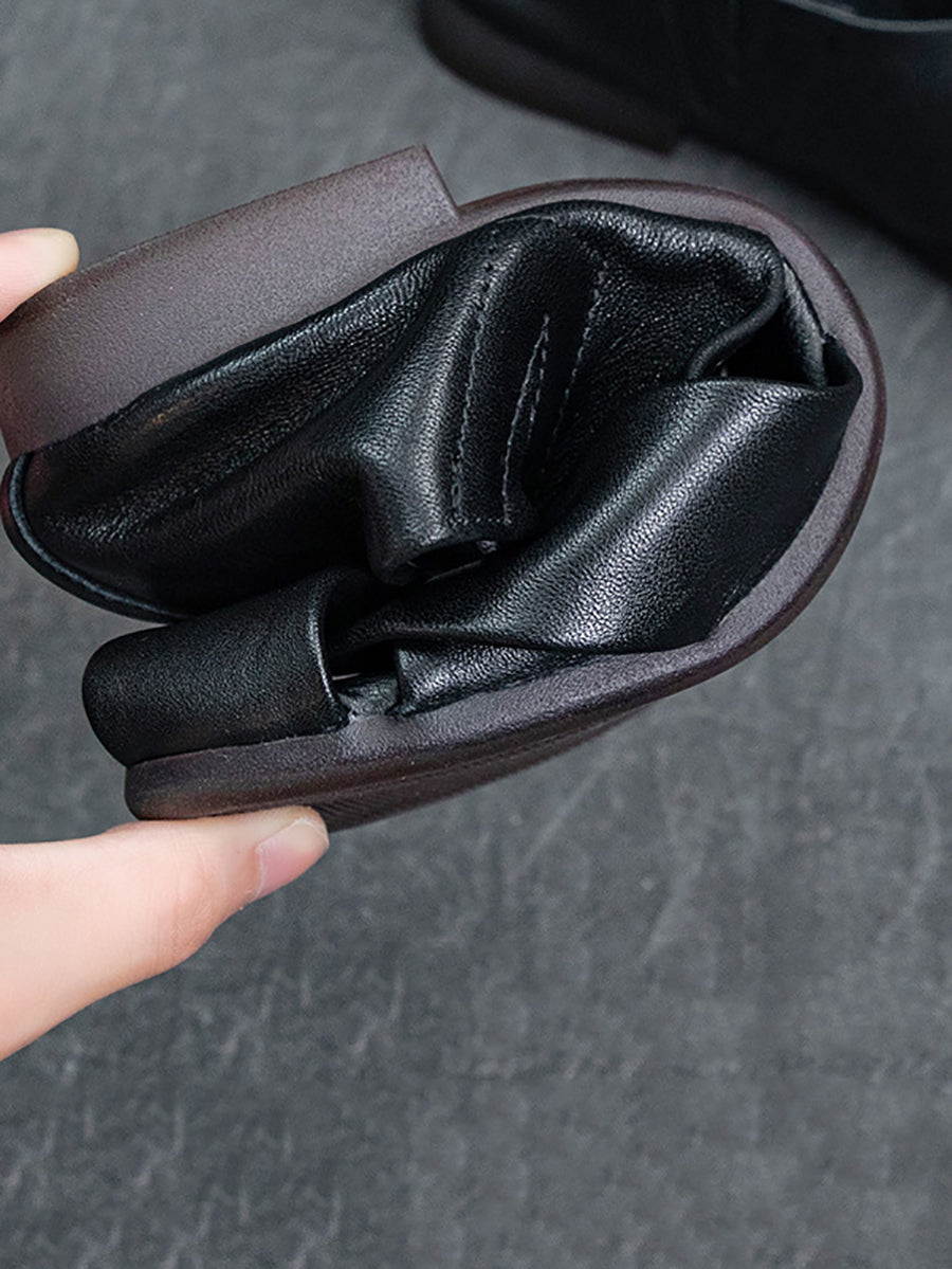 Soft Leather Spliced Low-Heel Shoes