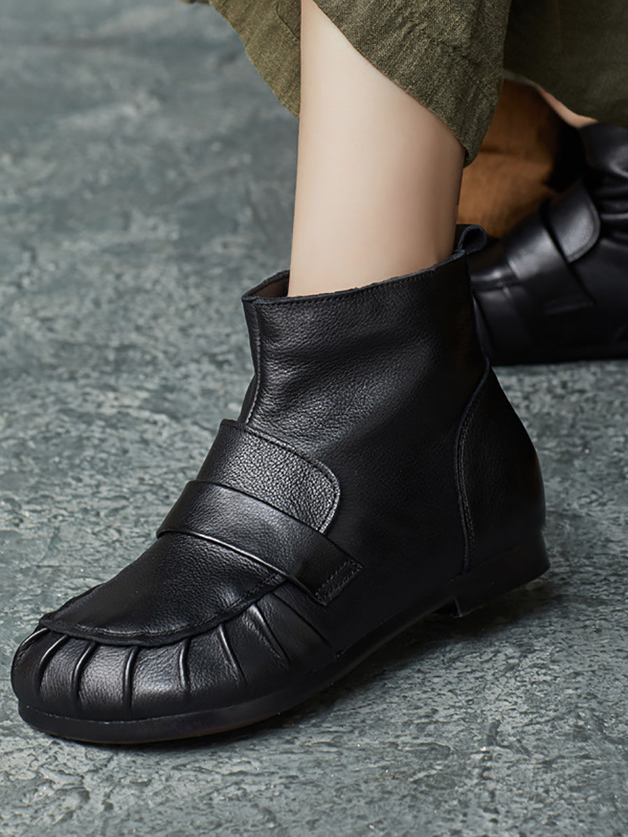 Vintage Winter Genuine Leather Spliced Ankle Boots