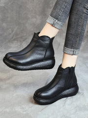 Vintage Genuine Leather Spliced Flat Boots