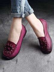 Vintage Flower Genuine Leather Low Heel Shoes