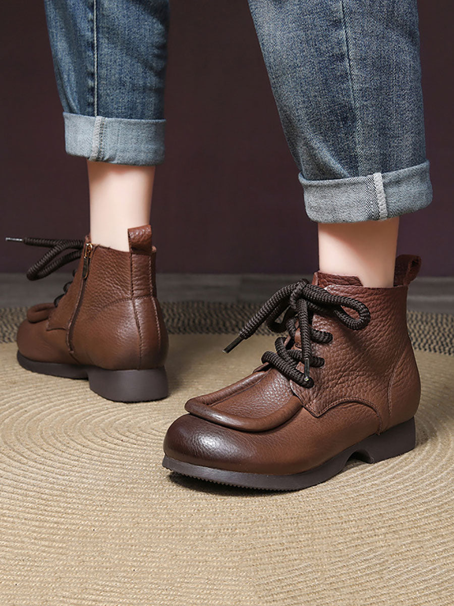 Winter Genuine Leather Strap Low Heel Boots