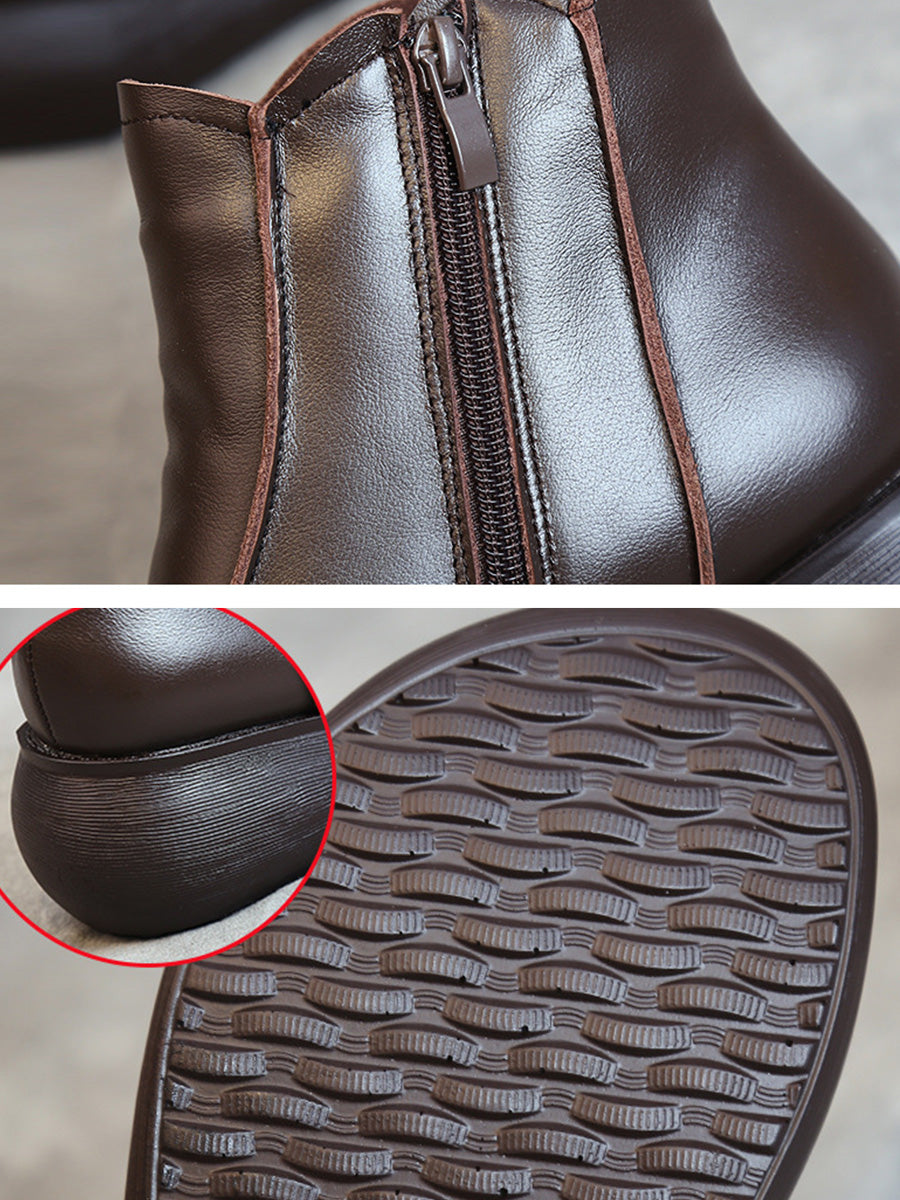 Vintage Genuine Leather Spliced Flat Boots