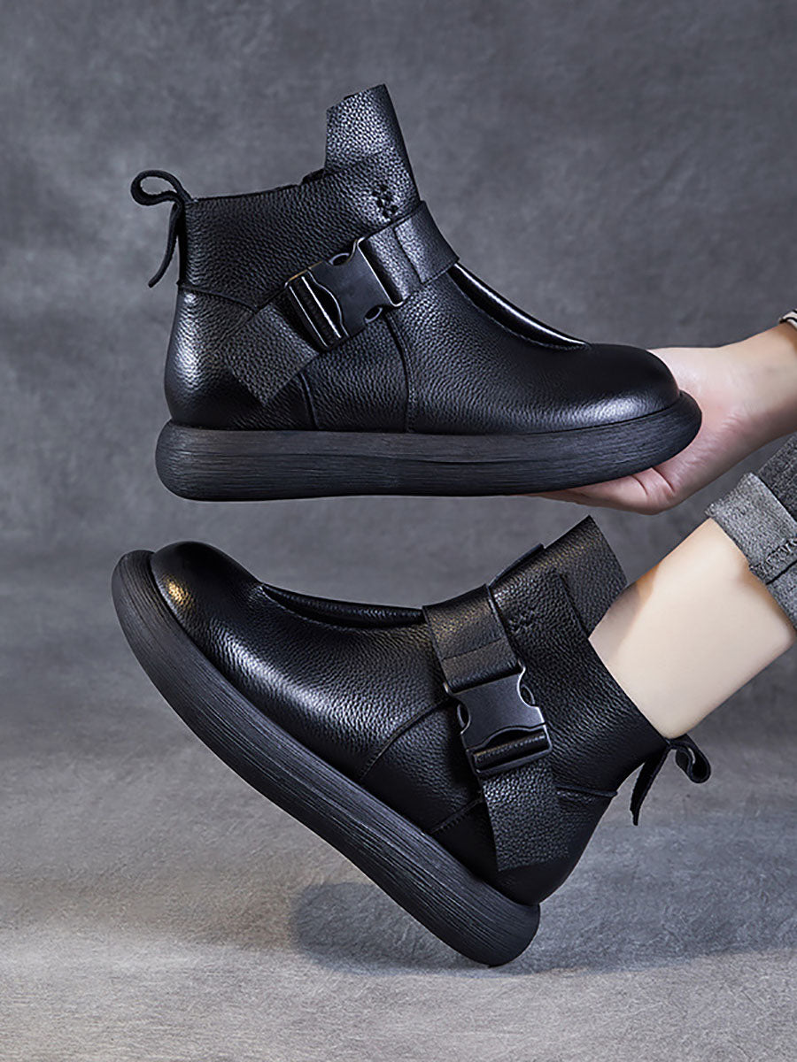 Winter Soft Leather Spliced Solid Flat Boots