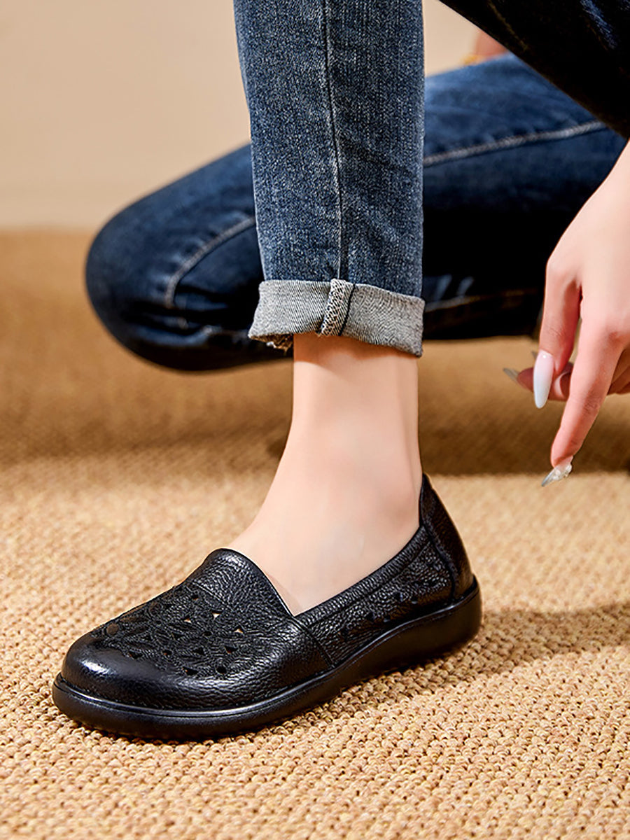 Leather Mid Shoes Flower Soft Heel
