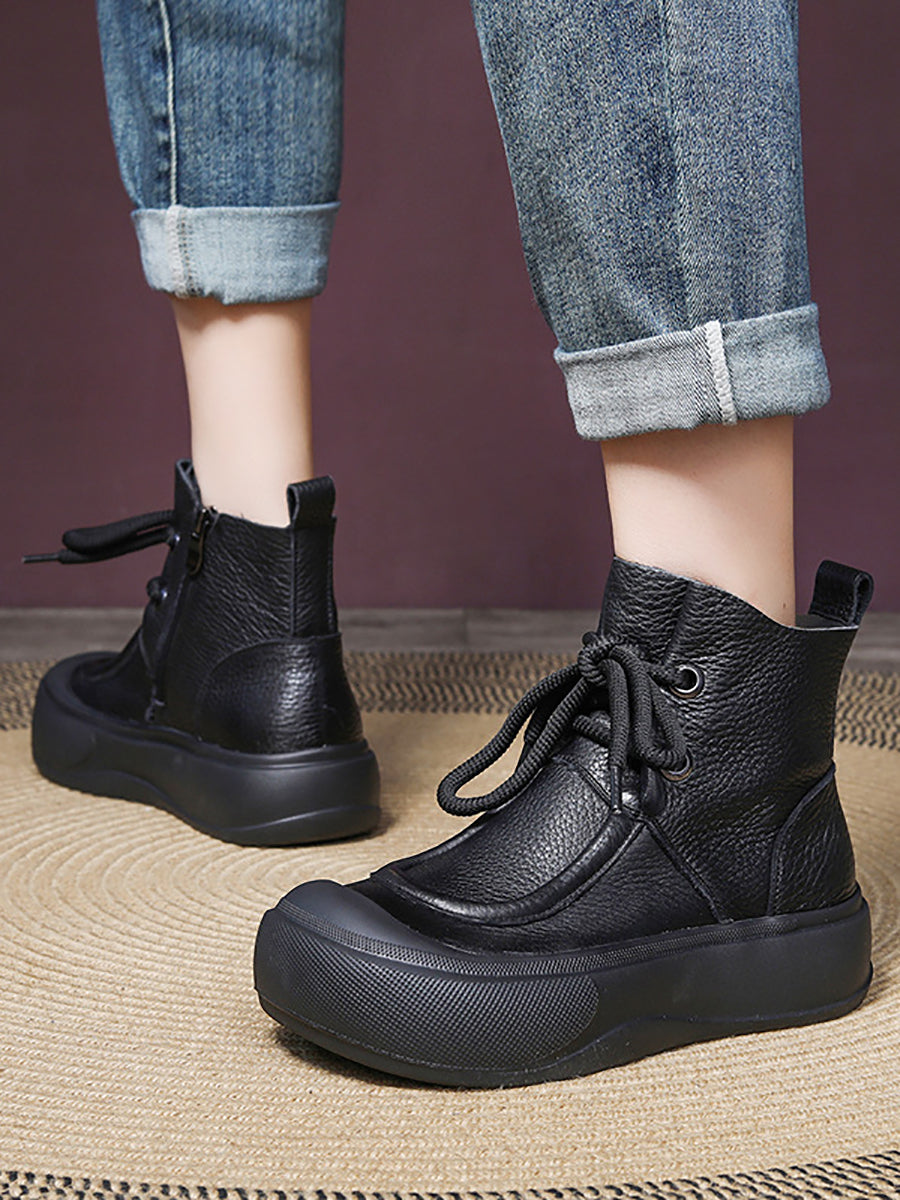 Casual Winter Solid Leather Strap Platform Boots