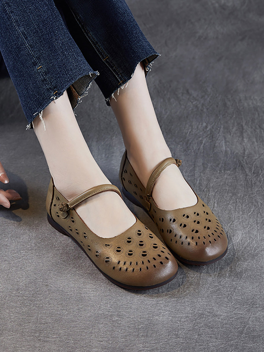 Genuine Shoes Hollow Out Heel Low Leather