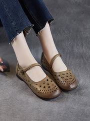 Genuine Shoes Hollow Out Heel Low Leather