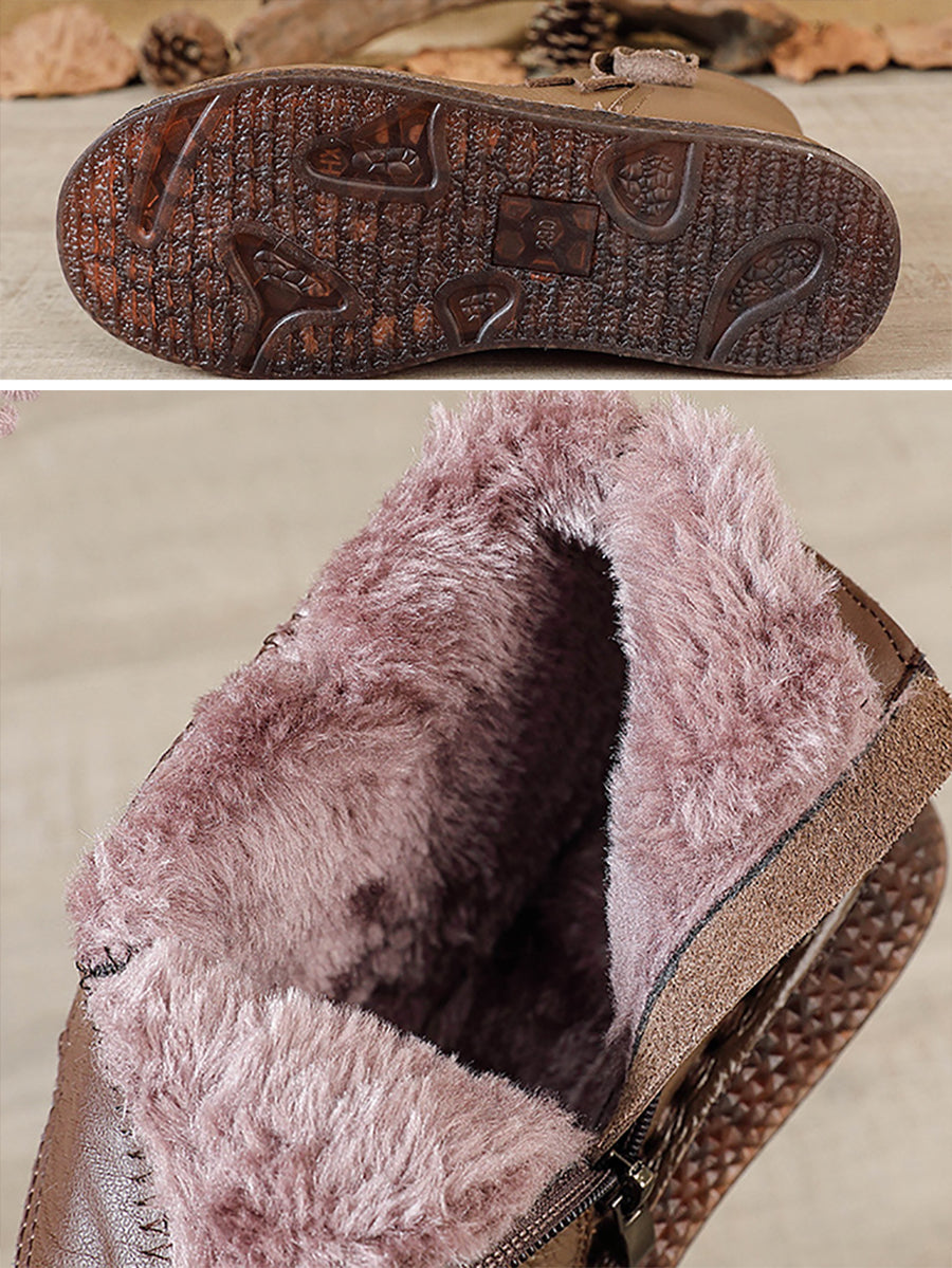 Vintage Genuine Leather Flower Flat Ankle Boots