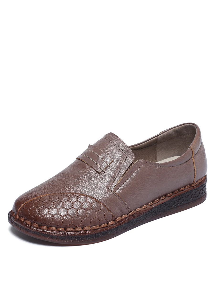 Vintage Leather Spliced Low Heel Shoes