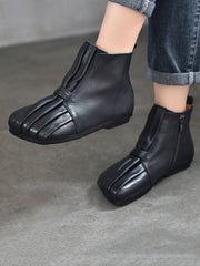 Soft Leather Shirred Square Toe Ankle Boots