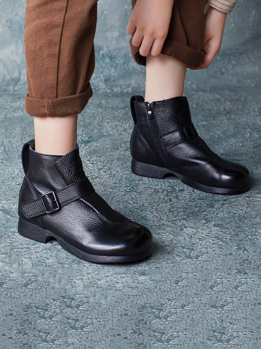 Casual Winter Soft Leather Spliced Ankle Boots