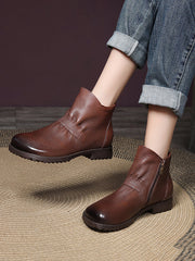 Vintage Genuine Leather Low Heel Boots