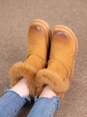 Solid Leather Plush Spliced Winter Boots