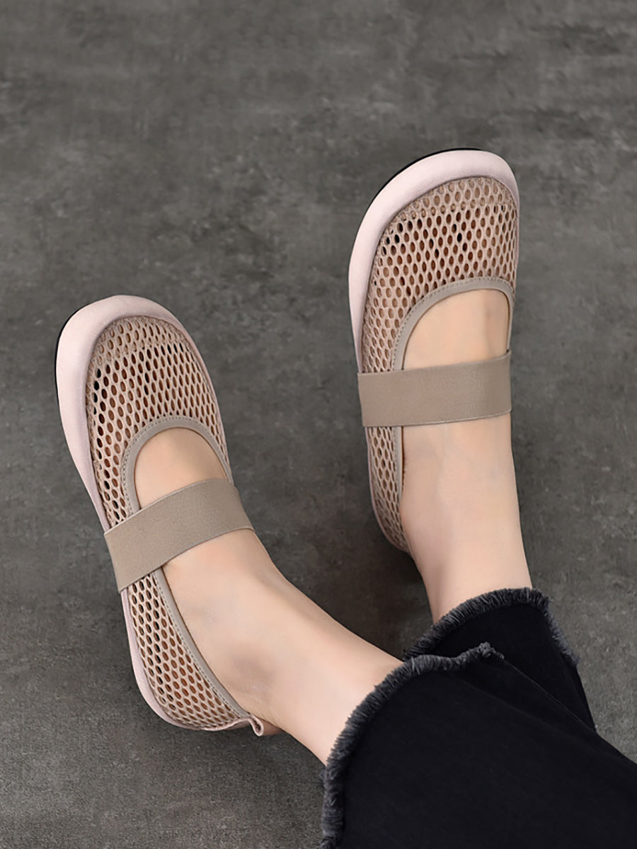 Low Heel Leather Mesh Shoes