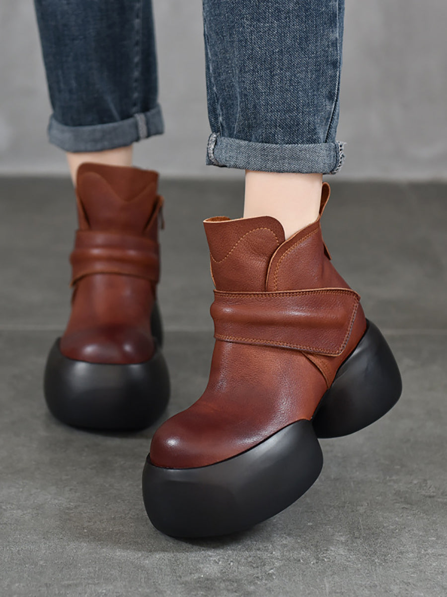 Soft Genuine Leather Platfrom Ankle Boots