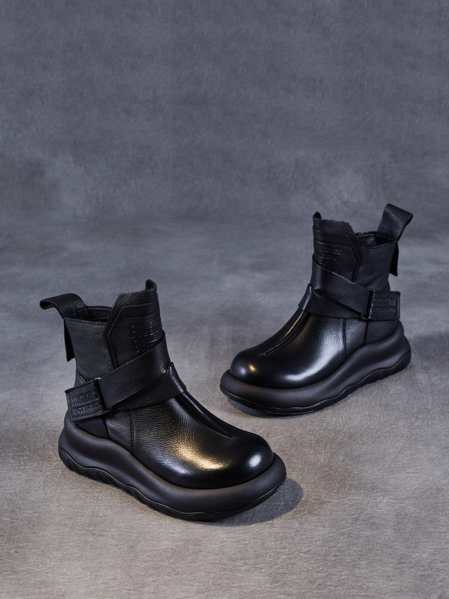 Vintage Genuine Leather Spliced Platform Ankle Boots