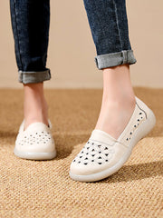 Leather Mid Shoes Flower Soft Heel