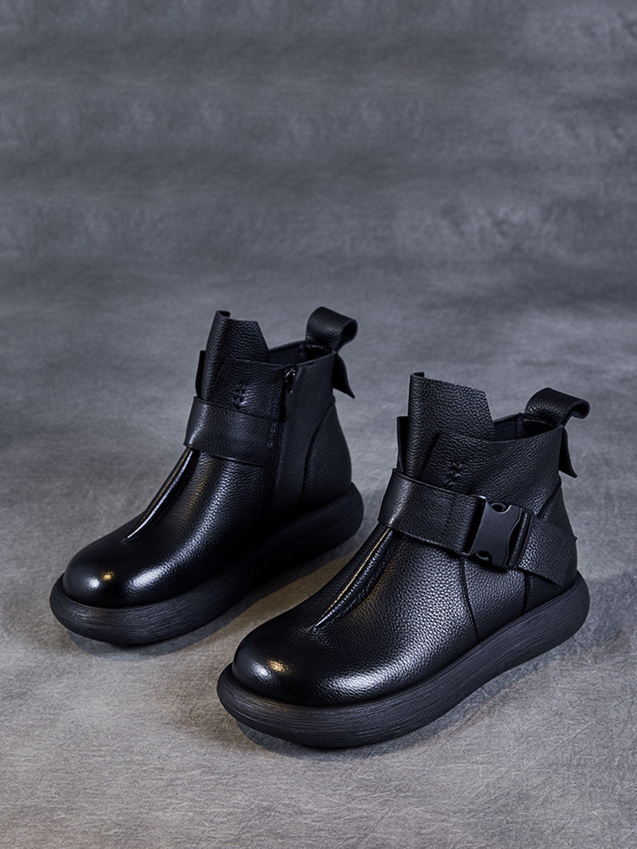 Winter Soft Leather Spliced Solid Flat Boots