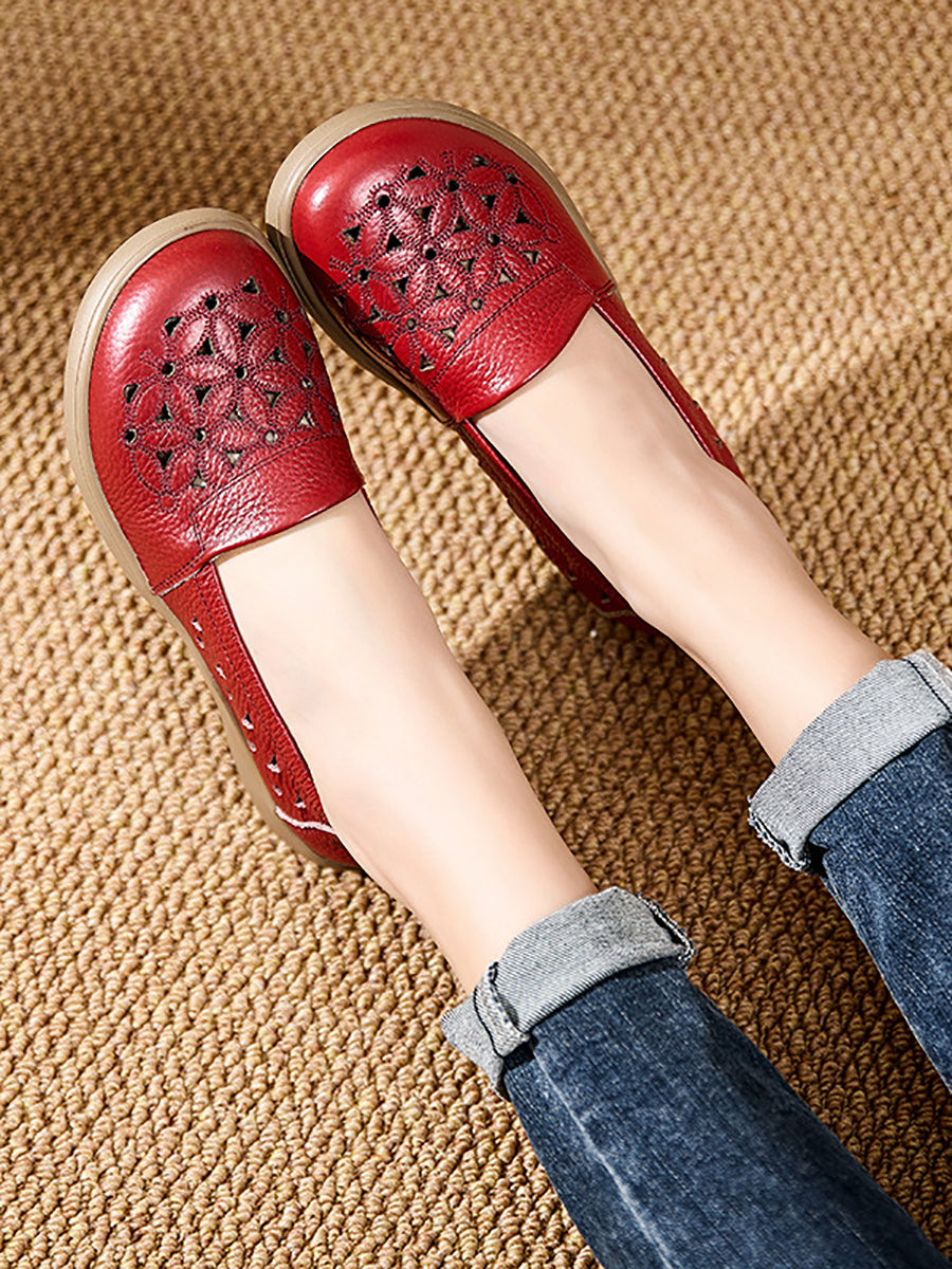 Leather Mid Shoes Flower Soft Heel