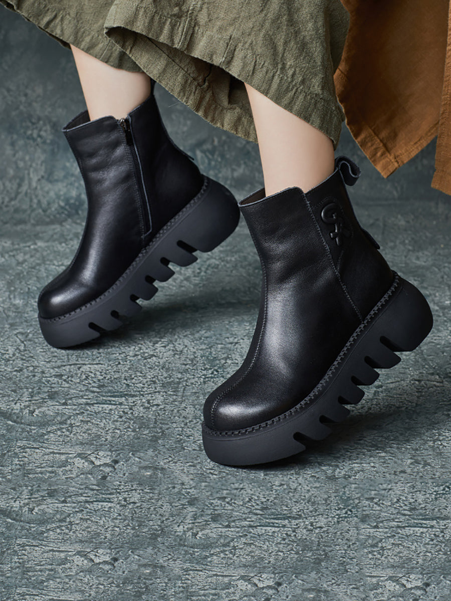 Retro Genuine Leather Platform Boots