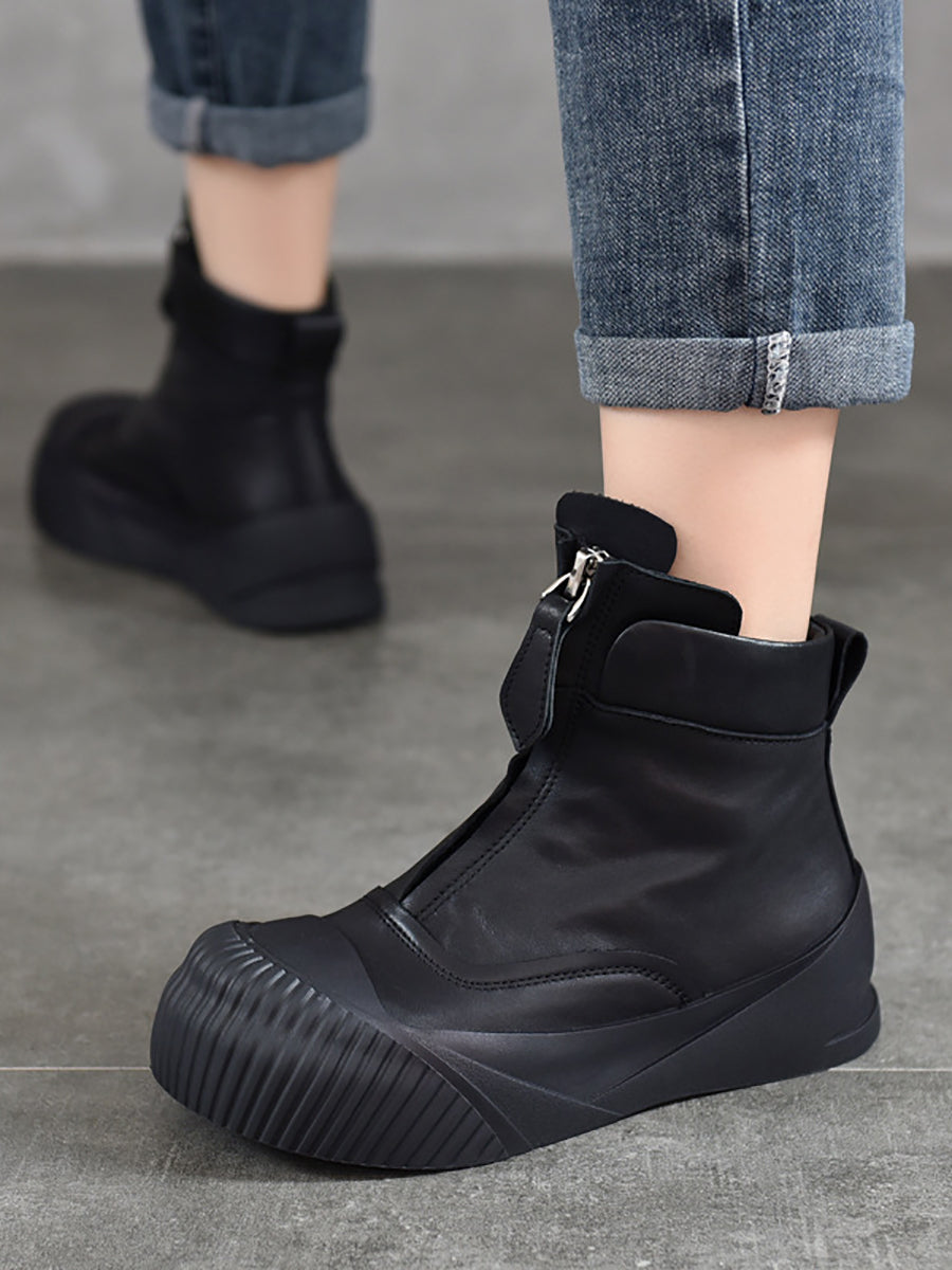 Vintage Vintage Leather Zipper Platform Boots