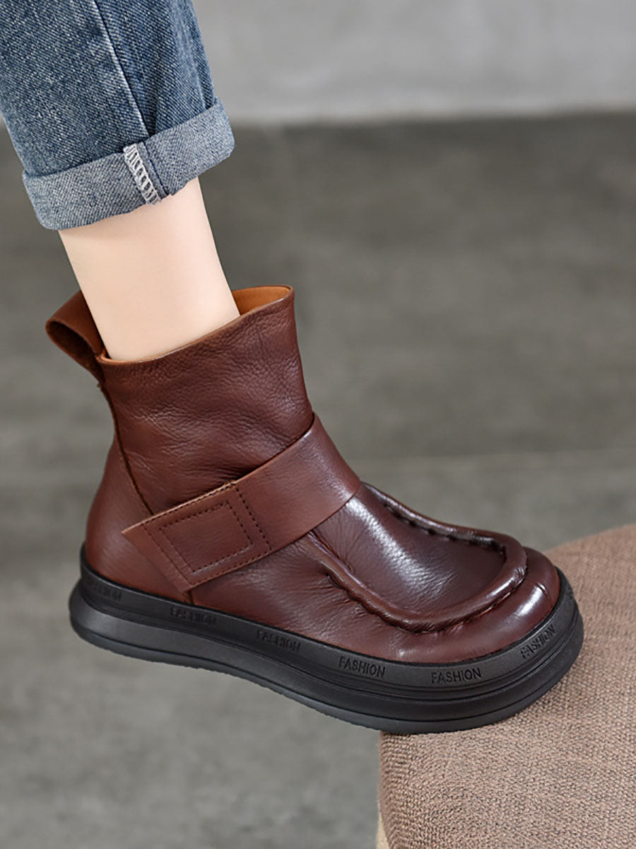 Vintage Soft Leather Spliced Flat Ankle Boots