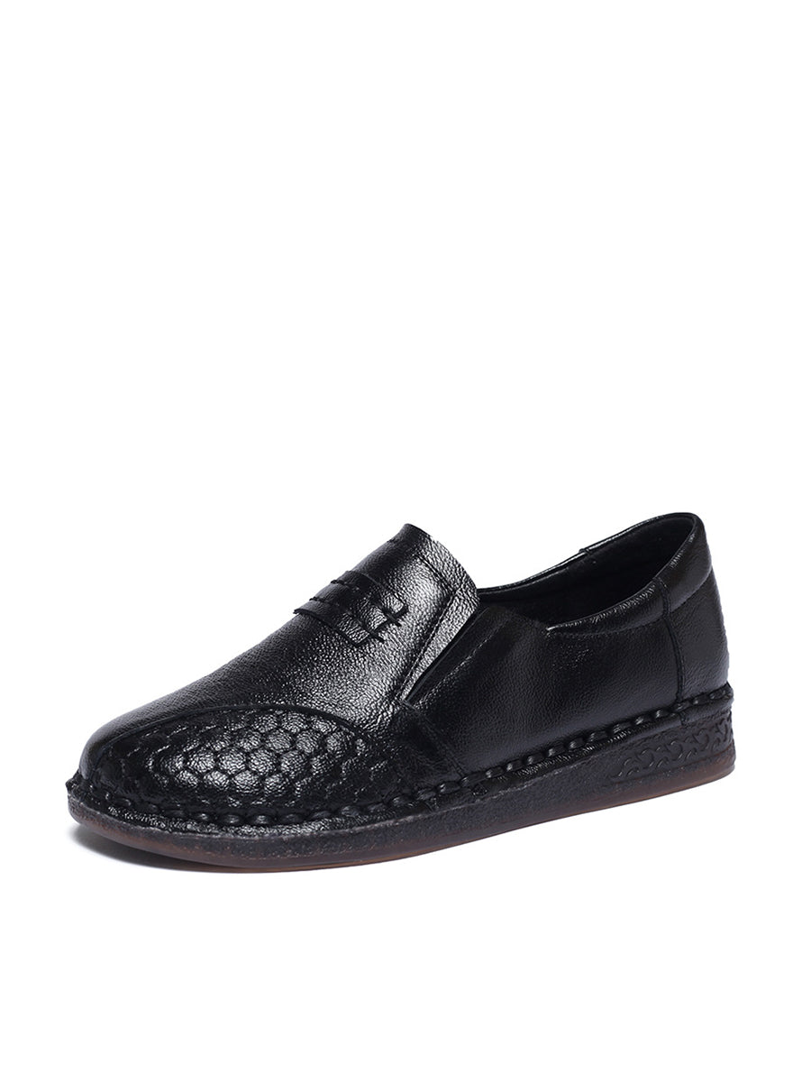 Vintage Leather Spliced Low Heel Shoes