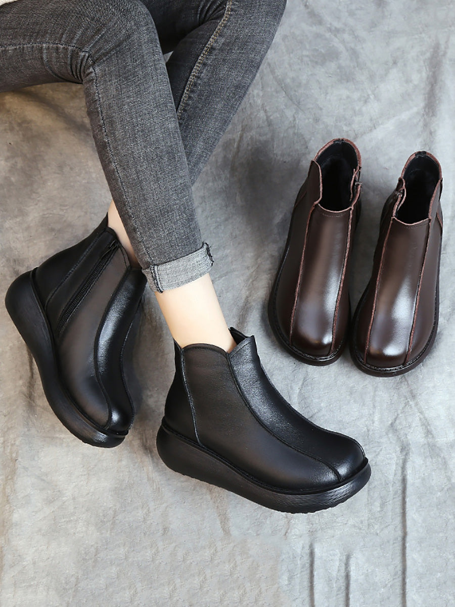 Vintage Genuine Leather Spliced Flat Boots