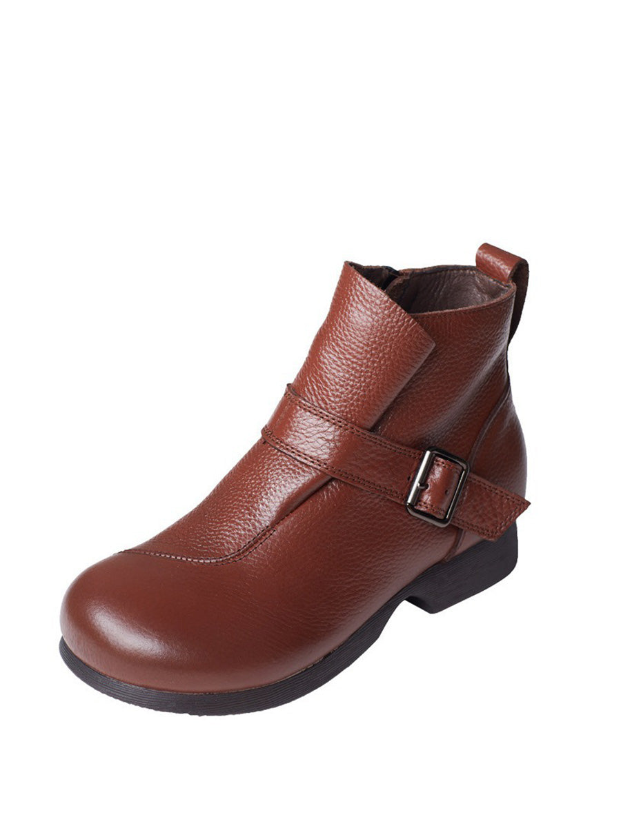 Casual Winter Soft Leather Spliced Ankle Boots