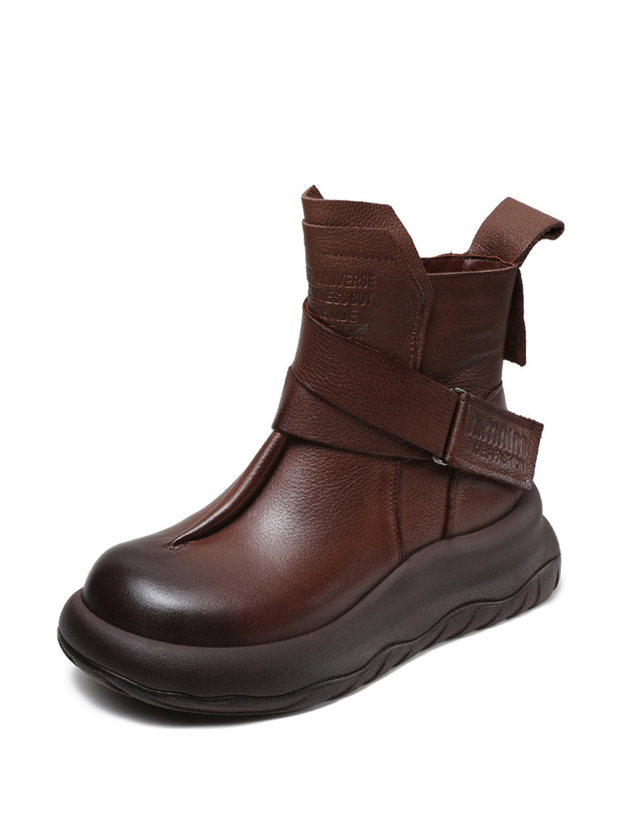 Vintage Genuine Leather Spliced Platform Ankle Boots