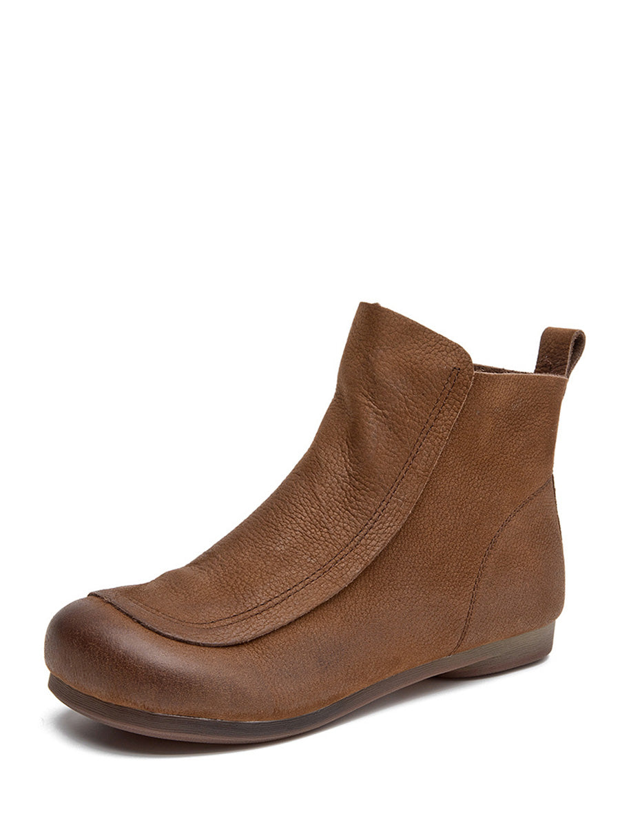 Winter Leather SPliced Zipper Low Heel Boots