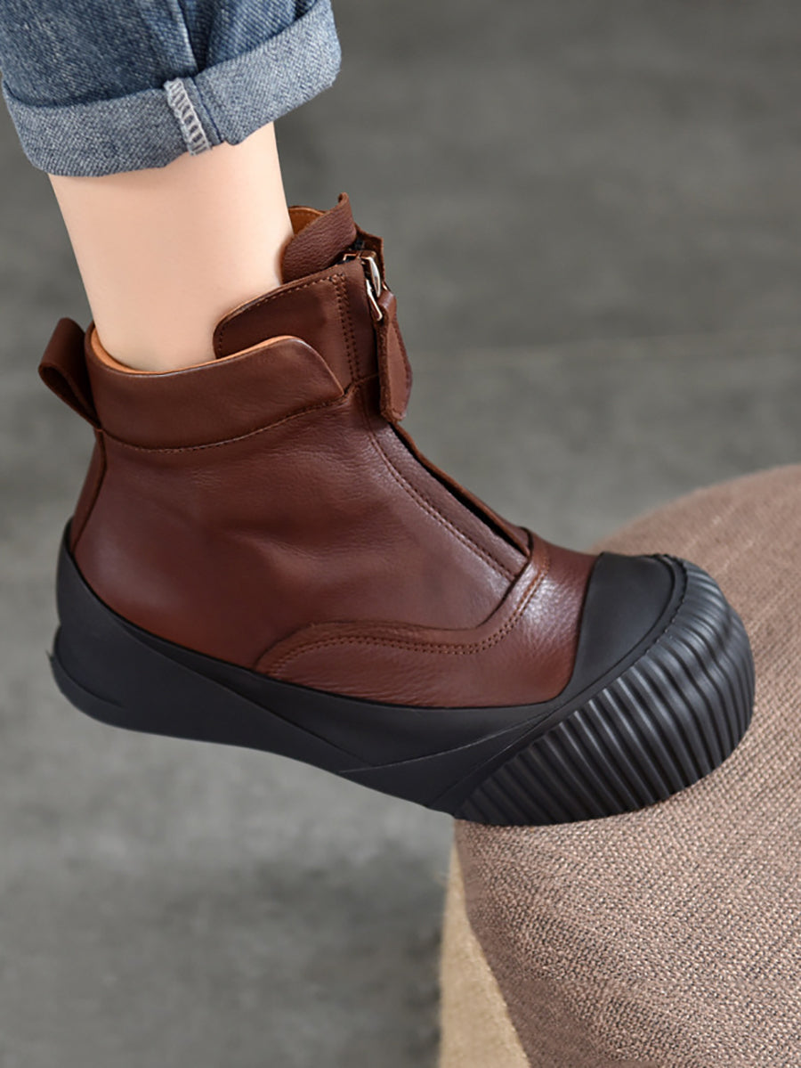 Vintage Vintage Leather Zipper Platform Boots