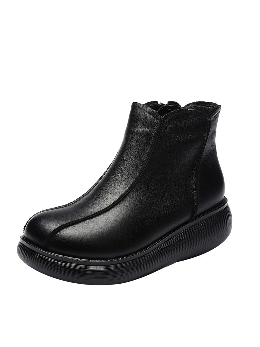 Vintage Genuine Leather Spliced Flat Boots