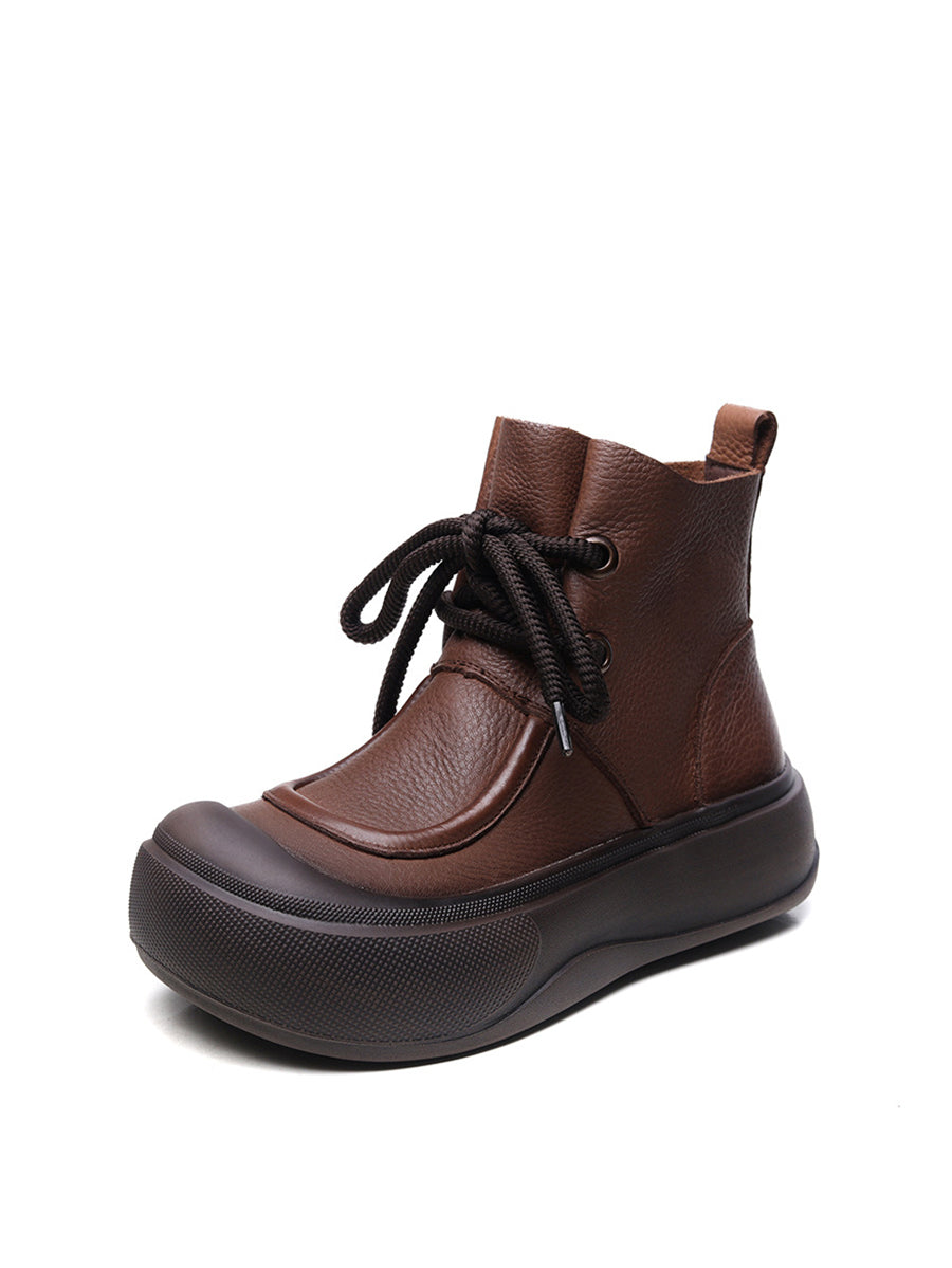 Casual Winter Solid Leather Strap Platform Boots