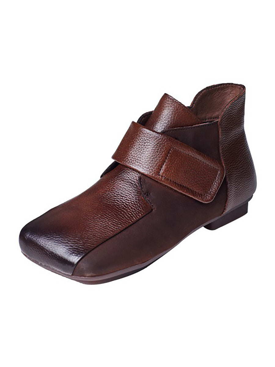 Artsy Leather Spliced Square Collar Ankle Boots