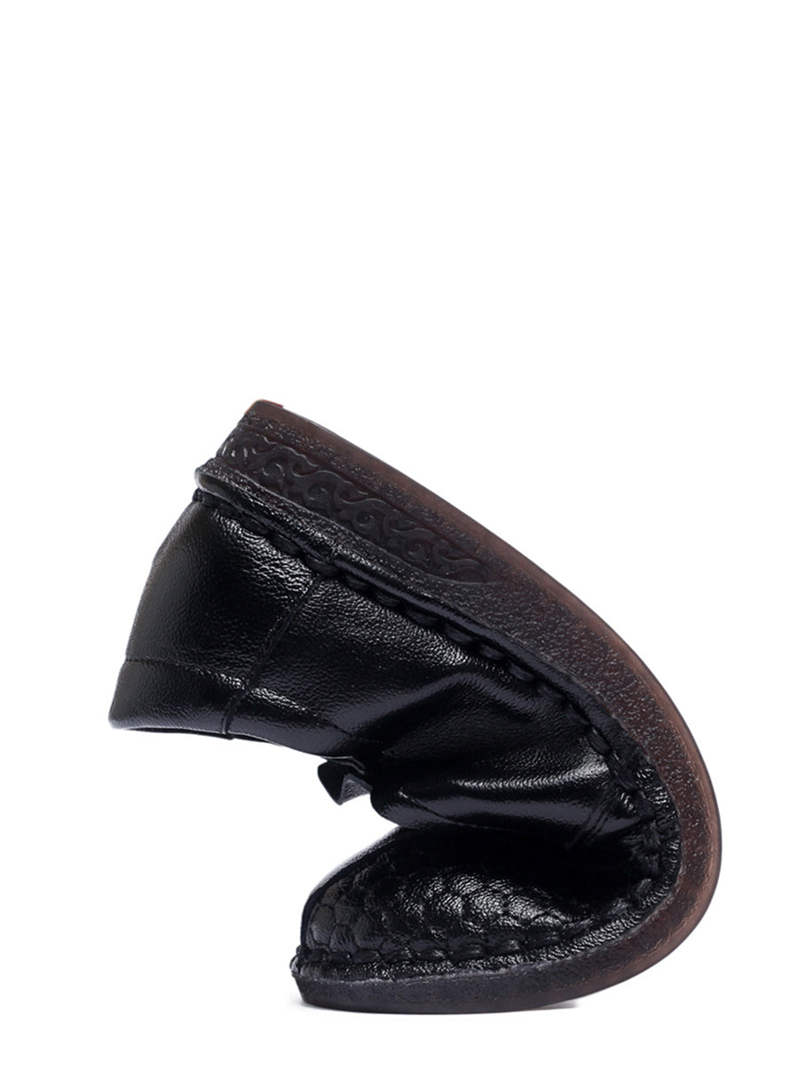 Vintage Leather Spliced Low Heel Shoes