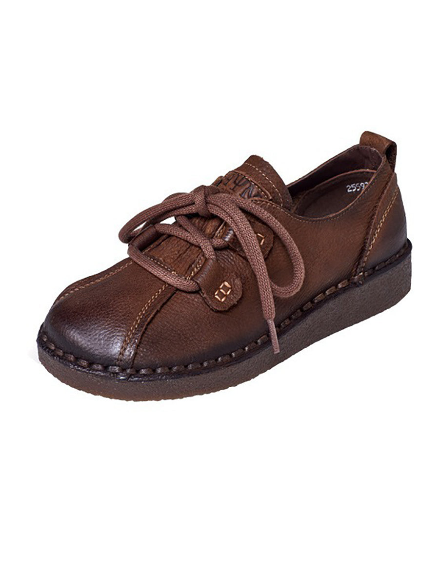 Ethnic Vintage Leather Spliced Low Heel Shoes