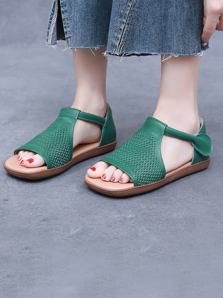 Sandals Leather Flat Hollow Out Casua