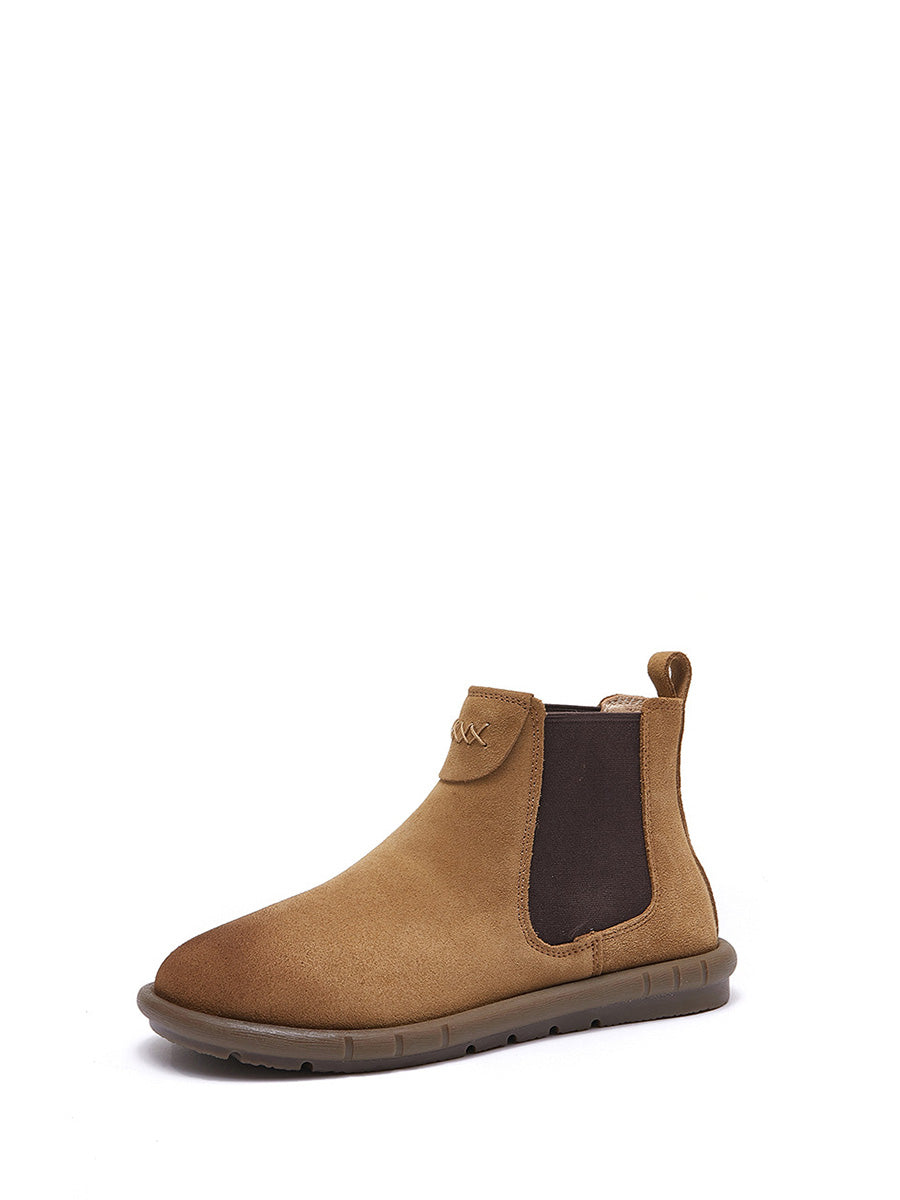 Colorblock Genuine Leather Flat Chelsea Boots