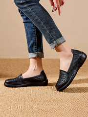 Leather Mid Shoes Flower Soft Heel